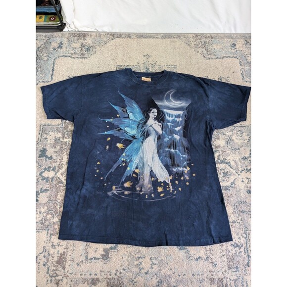 VTG Y2K Mens 3XL Blue Dyed The Mountain Waterfall Fairy Moon Nature T-Shirt XXXL - Picture 2 of 10